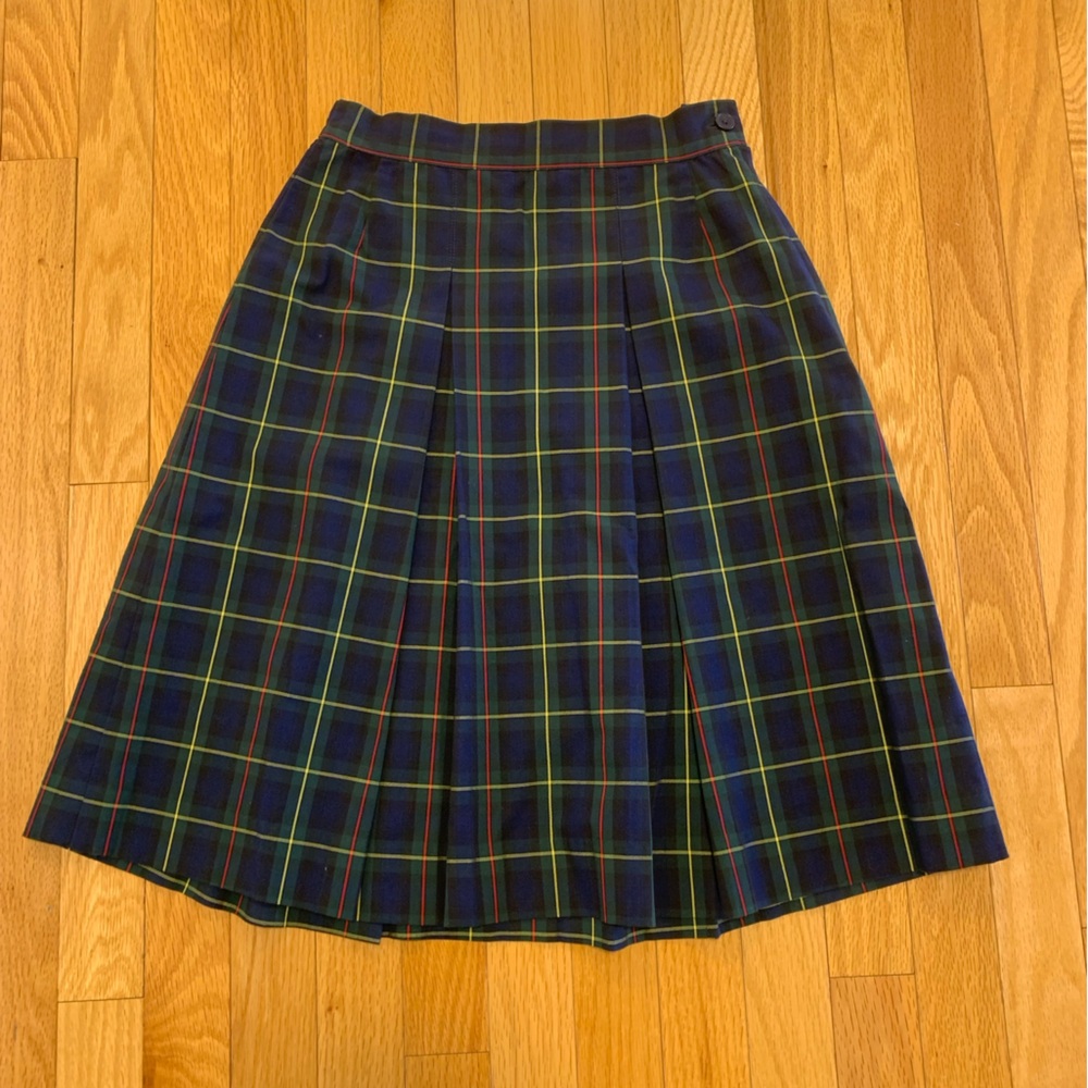 Parker Navy and Green Plaid A-Line Skirt